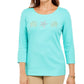 Karen Scott Women's Studded Seashell Top  Blue Size Small