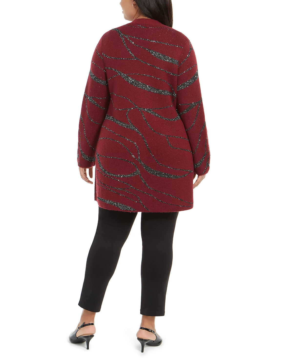 Alfani Women's Plus Sequin Swirl Cardigan Sweater Red Size 3X