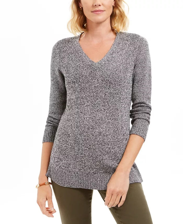 Charter Club Women's Marled-Knit Tunic Sweater Black Size Large