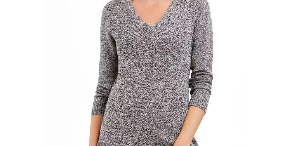 Charter Club Women's Marled-Knit Tunic Sweater Black Size Large