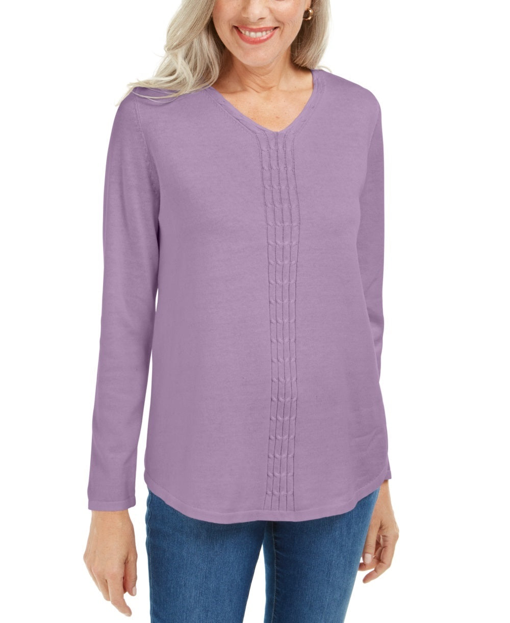 Karen Scott Women's Cotton Cable-Knit Sweater Purple Size Medium