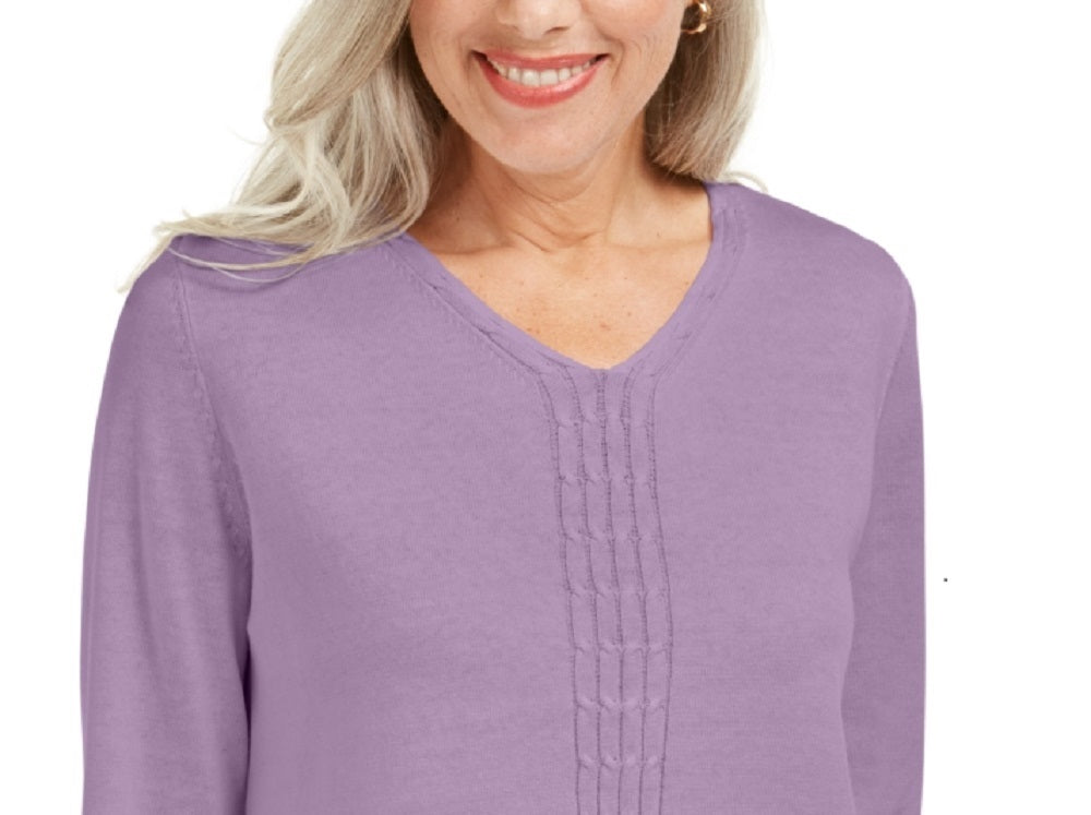 Karen Scott Women's Cotton Cable-Knit Sweater Purple Size Medium