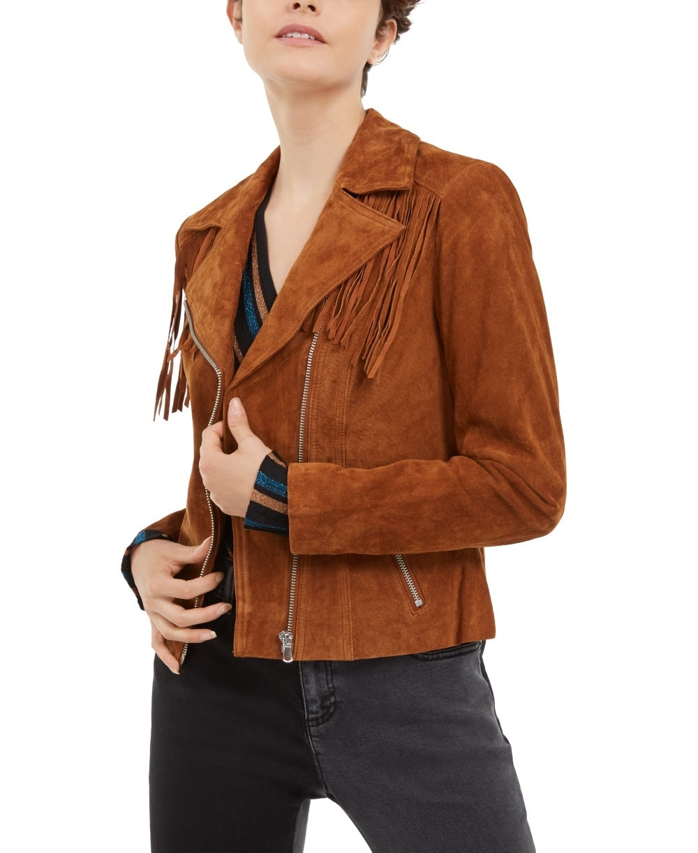 INC International Concepts Women's Suede Moto Jacket Brown Size Medium