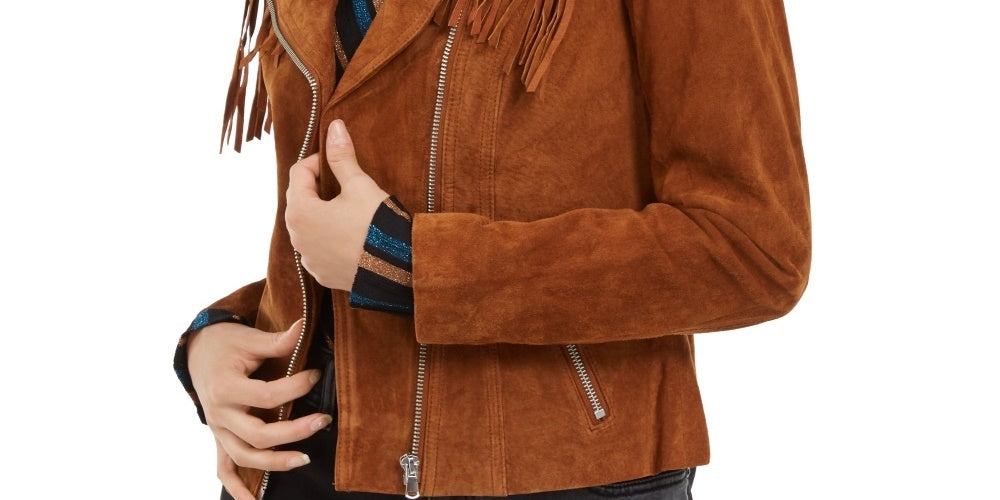 INC International Concepts Women's Suede Moto Jacket Brown Size Medium
