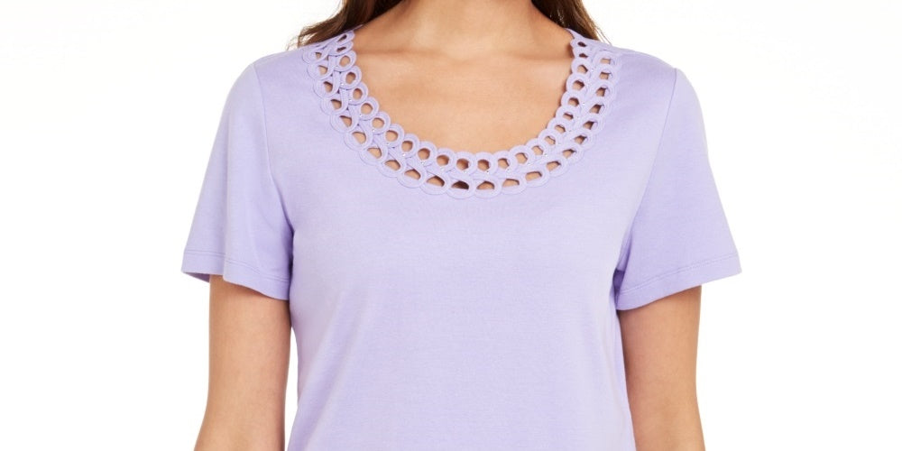 Karen Scott Women's Cotton Scalloped-Neck T-Shirt Purple Size Small
