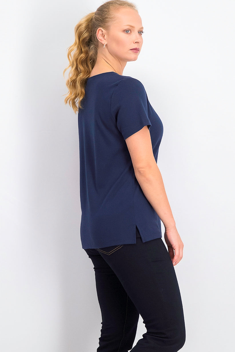 Karen Scott Women's Lace-Up Layered-Look Top Navy Size Extra Small