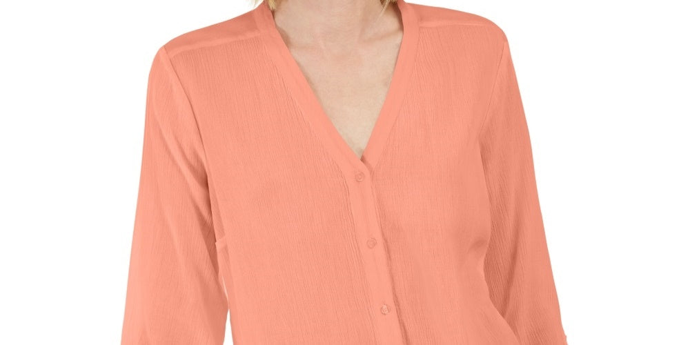 Charter Club Women's Gauzy Tie-Sleeve Blouse  Med Pink Size Large