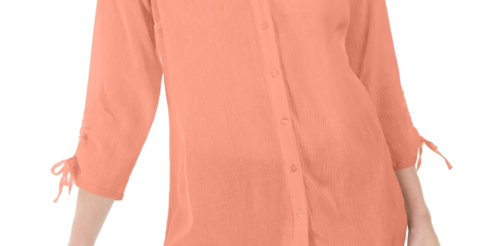 Charter Club Women's Gauzy Tie-Sleeve Blouse  Med Pink Size Large