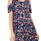 Style & Co Women's Printed Cold Shoulder Swing Dress Navy Size Large