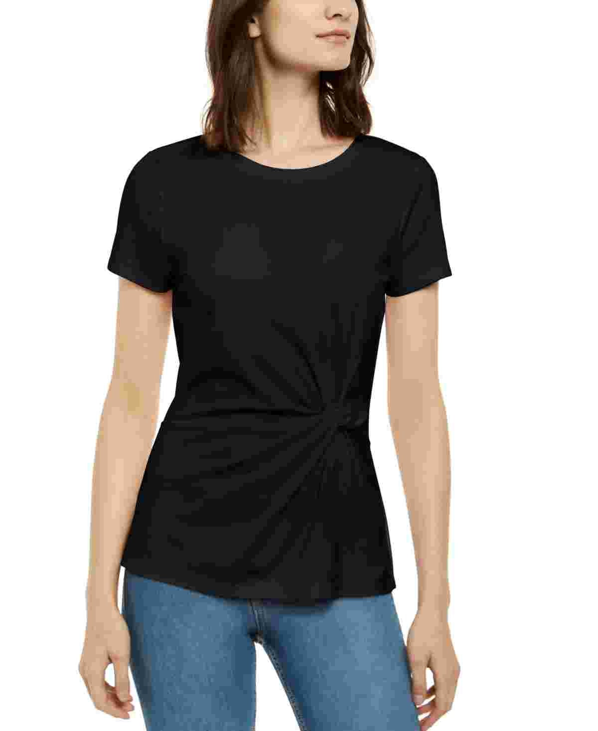 INC International Concepts Women's Ponte Knit Twist Top Black Size Small