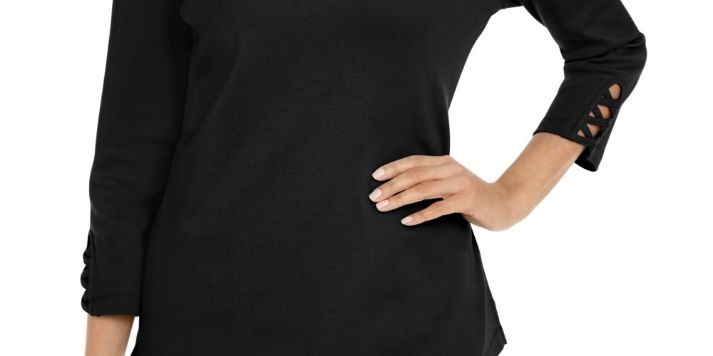 Karen Scott Women's Cotton Lace Up T-Shirt Black Size X-Small