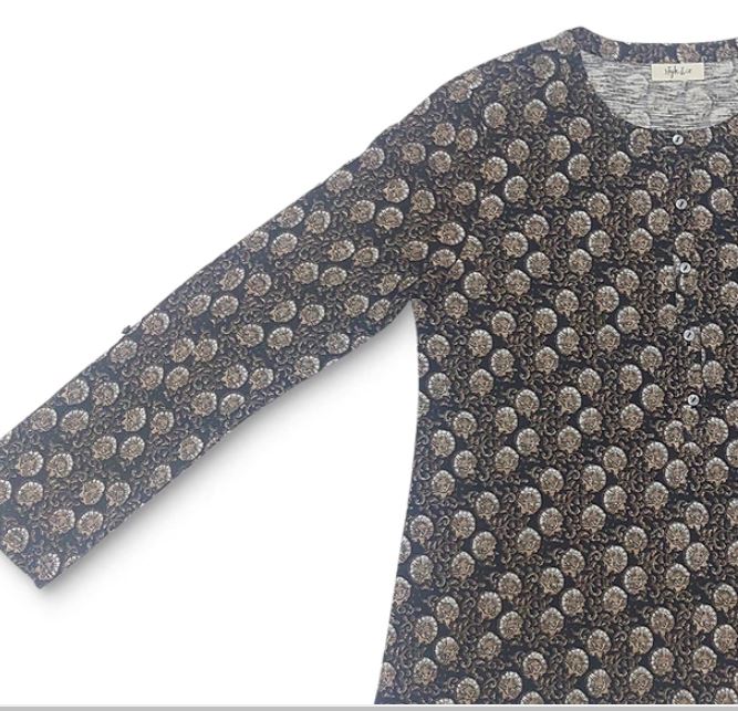 Style & Co Women's Printed Henley Shirt Black Size Large