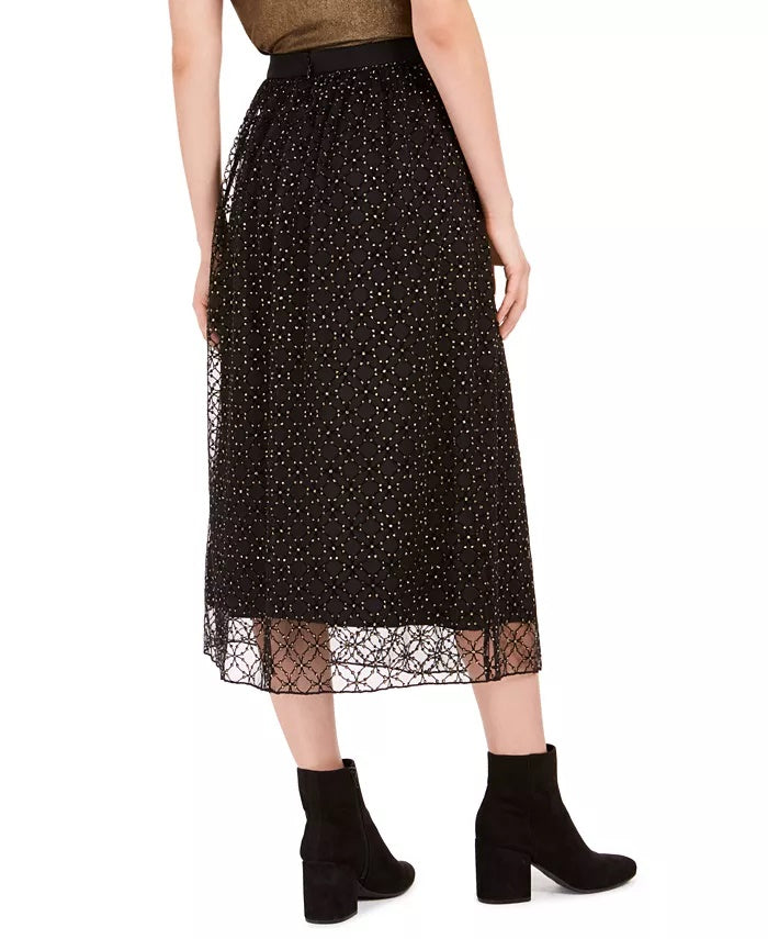Bar III Women's Lace-Overlay Midi Skirt Black Size X-Large