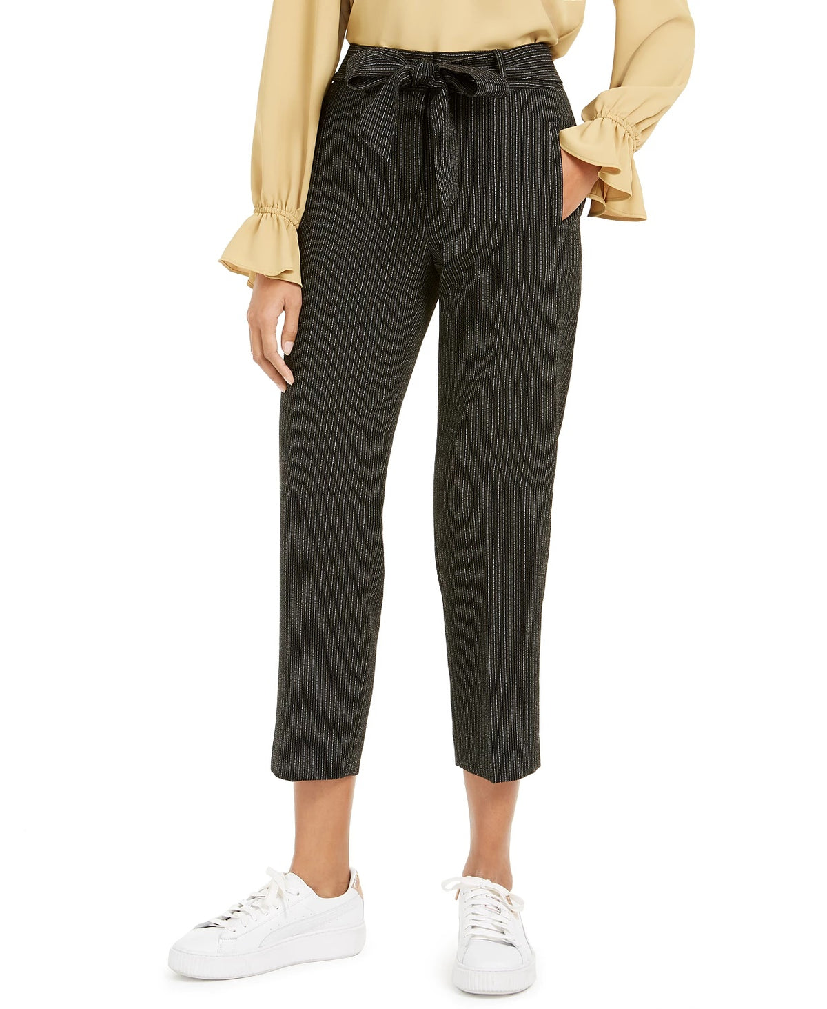 Bar III Women's Striped Tie-Waist Pants Charcoal Size 2