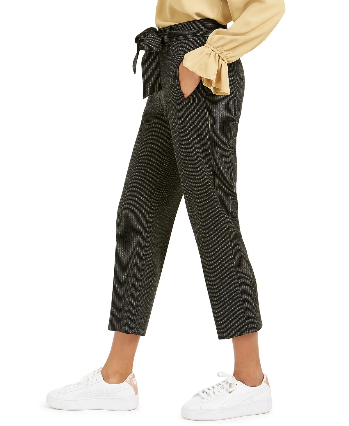 Bar III Women's Striped Tie-Waist Pants Charcoal Size 2