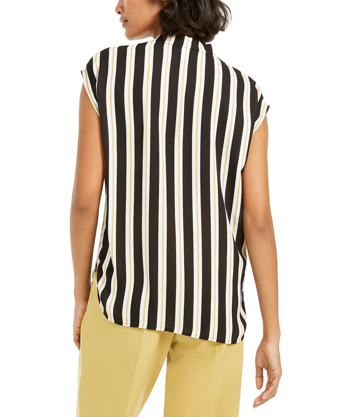 Bar III Women's Striped Tie-Neck Blouse Black Size XX Small