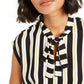 Bar III Women's Striped Tie-Neck Blouse Black Size XX Small