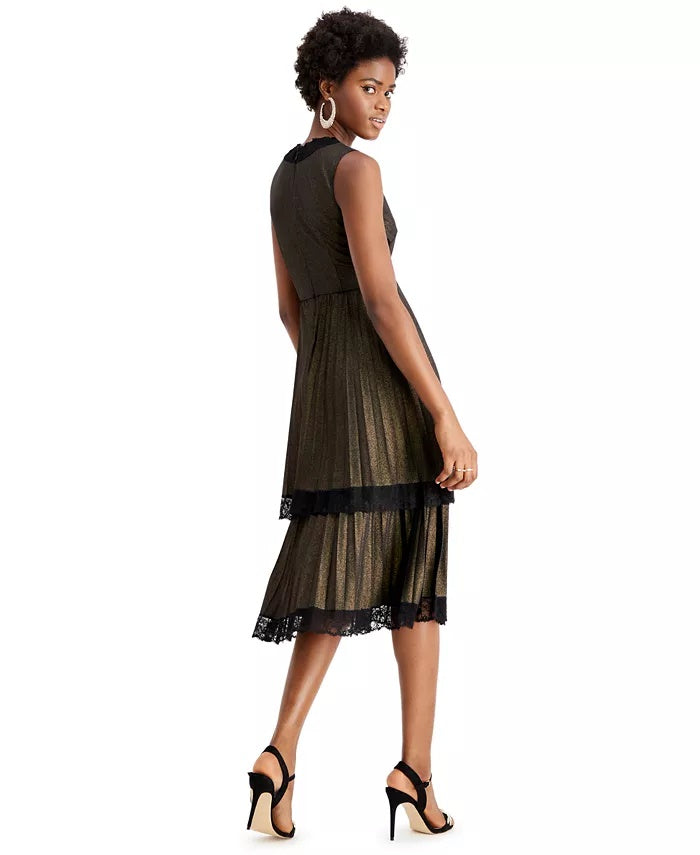 Taylor Women's Lace-Trim Metallic Tiered Dress Black Size 14