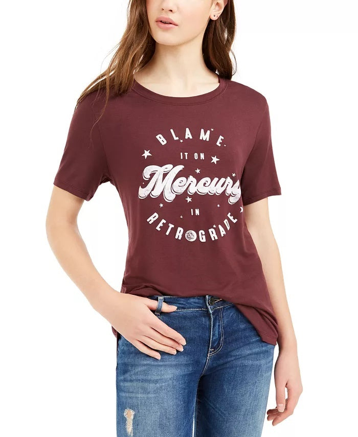 Love Tribe Junior's Mercury Retrograde Graphic T-Shirt Red Size Small