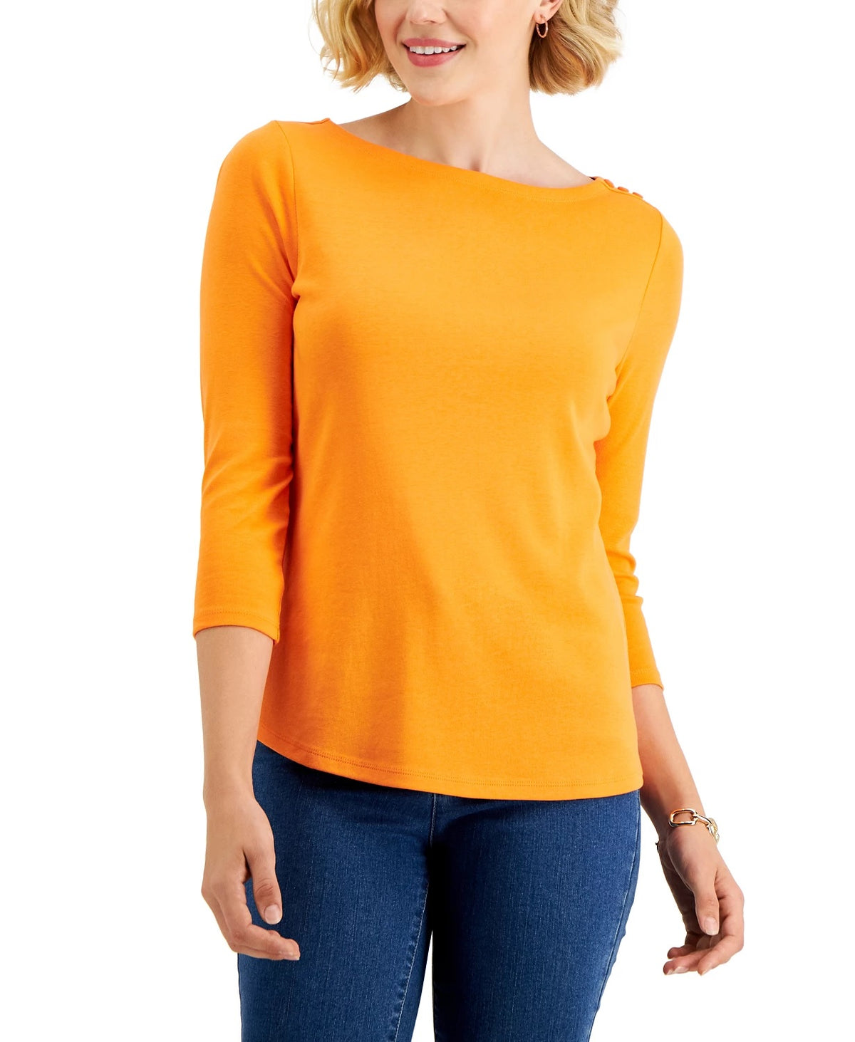 Charter Club Women's Boat-Neck Button-Shoulder Top Yellow Size XX-Large