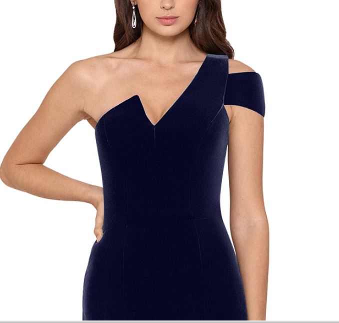 Betsy & Adam Women's Velvet One Shoulder Gown Navy Size 4