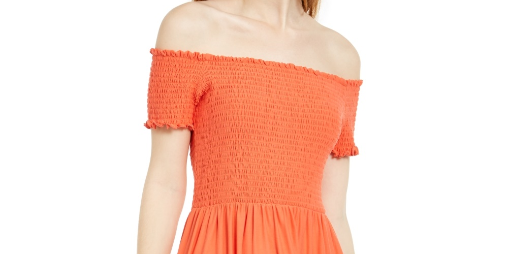 Planet Gold Junior's Off Shoulder Dress Orange Size X-Large