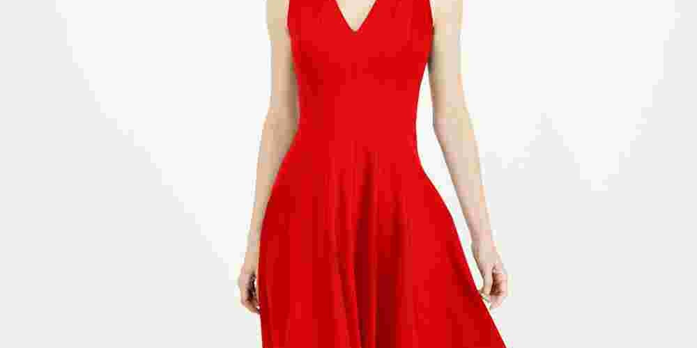 Calvin Klein Women's Fit & Flare Midi Dress Red Size 4