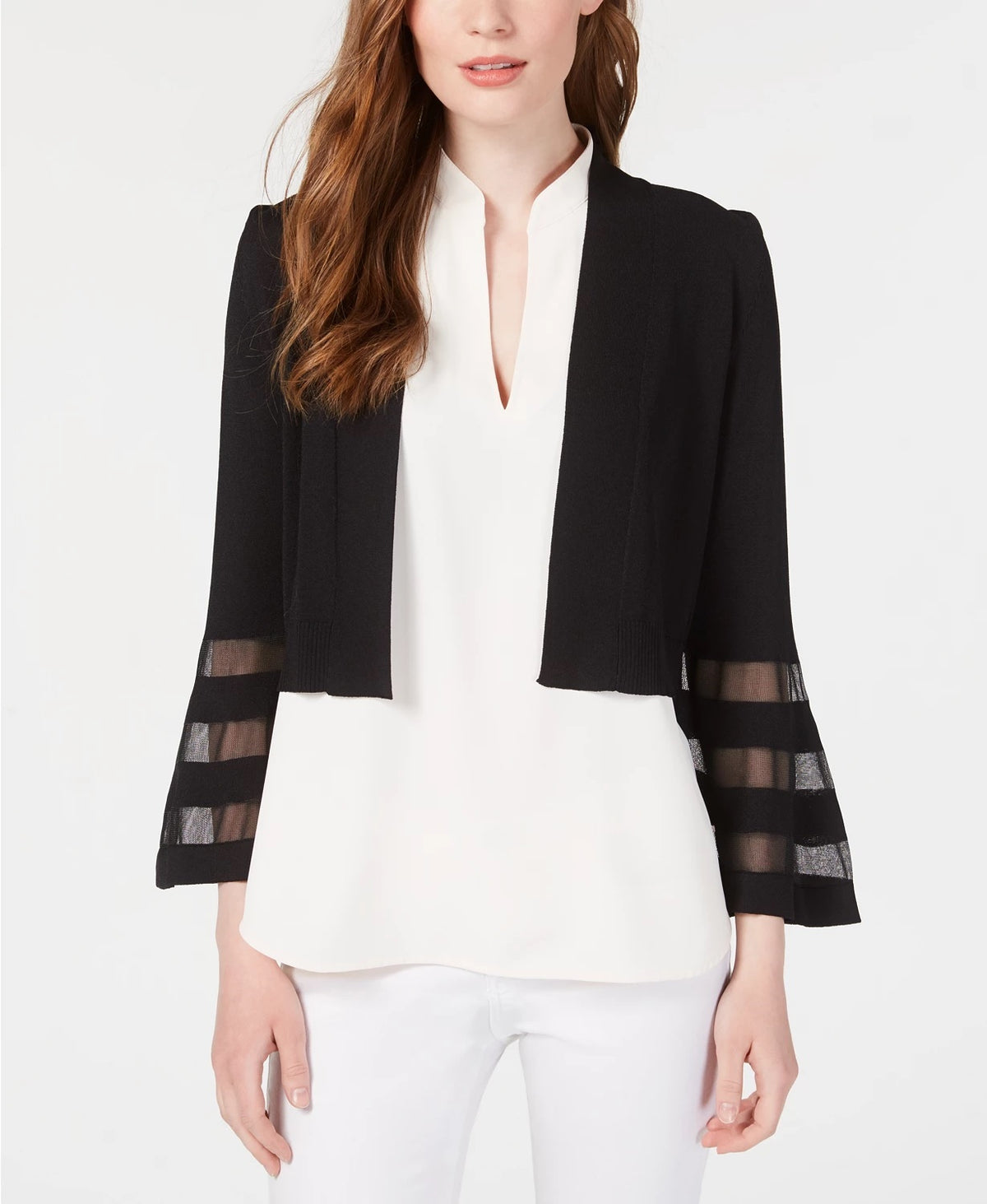 Calvin Klein Women's Illusion Trim Shrug Cardigan Black Size Small
