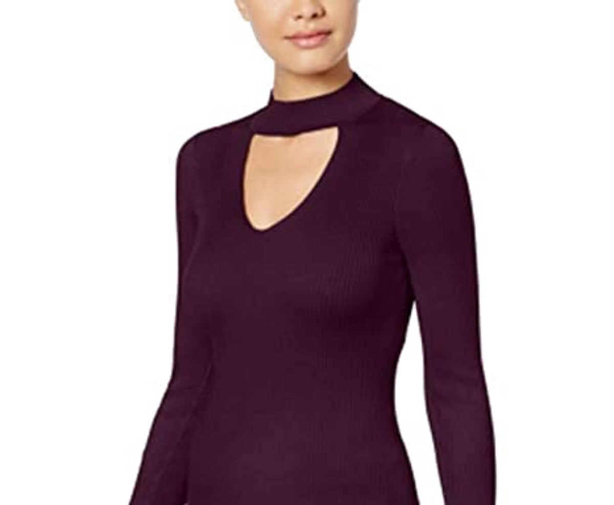 Hippie Rose Juniors' Mock-Neck Cutout Sweater Purple Size Medium
