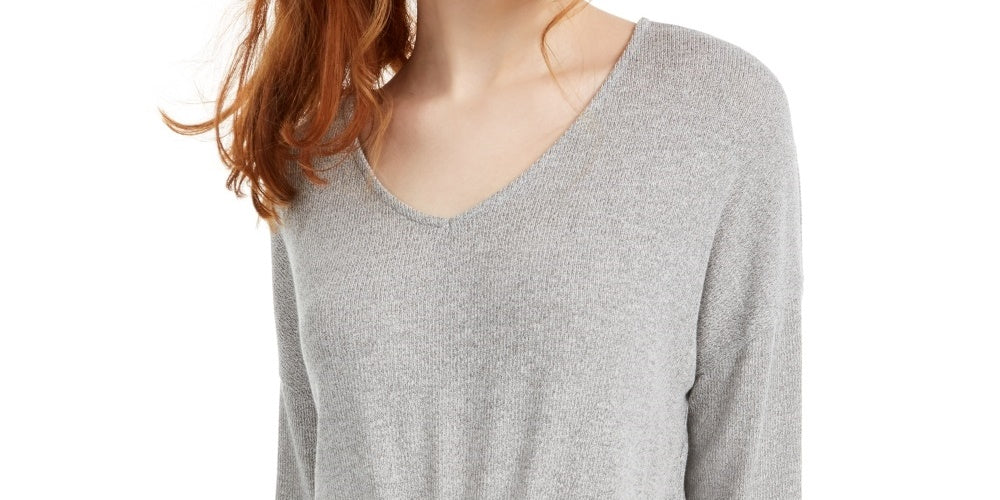 Hippie Rose Junior's Tie Hem V Neck Top Grey Size Large