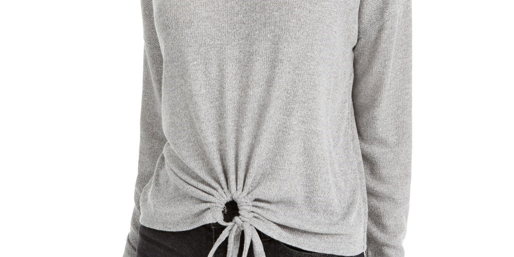 Hippie Rose Junior's Tie Hem V Neck Top Grey Size Large