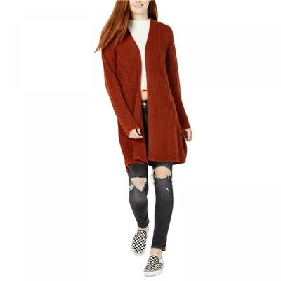 Hooked Up by IOT Juniors' Cozy Rib Knit Cardigan Orange Size X-Large