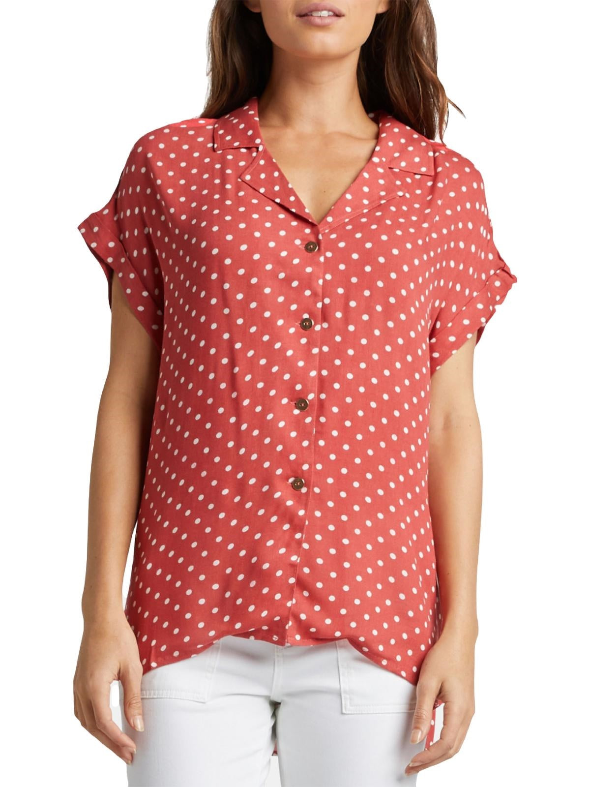 Silver Jeans Co Women's Alisha Dot-Print Shirt Dark Red Size Large