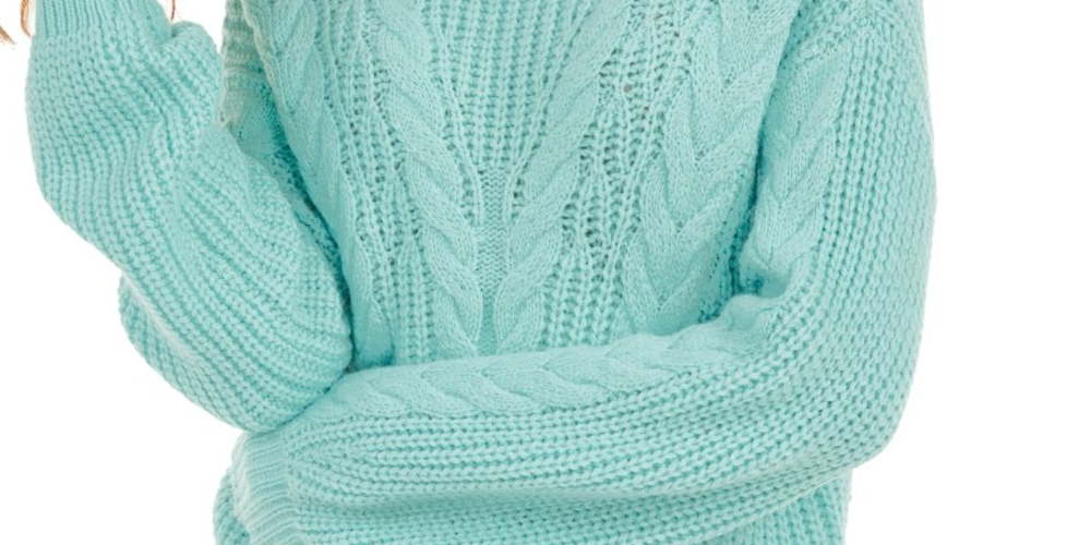Crave Fame Junior's Turtleneck Cable Knit Sweater Green Size Small