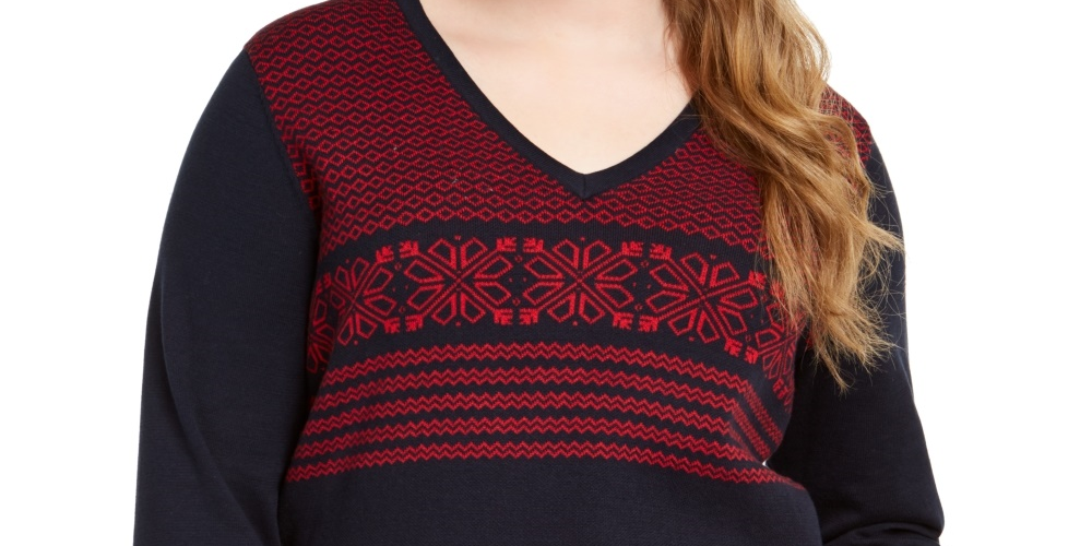 Tommy Hilfiger Women's Cotton Ivy Fair Isle Sweater Blue Size 2X