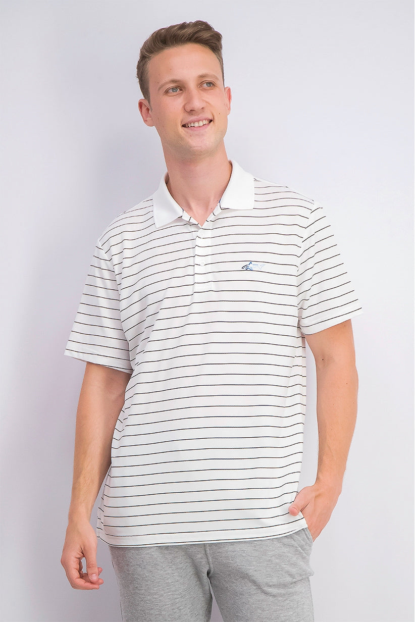 Attack Life By Greg Norman Men's 5 Iron Stripe Polo White Size XXX Large