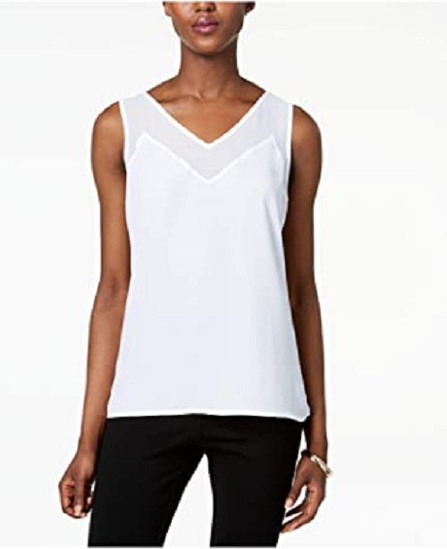INC International Concepts Women's Contrast Sheer-Trim Top White Size X-Small