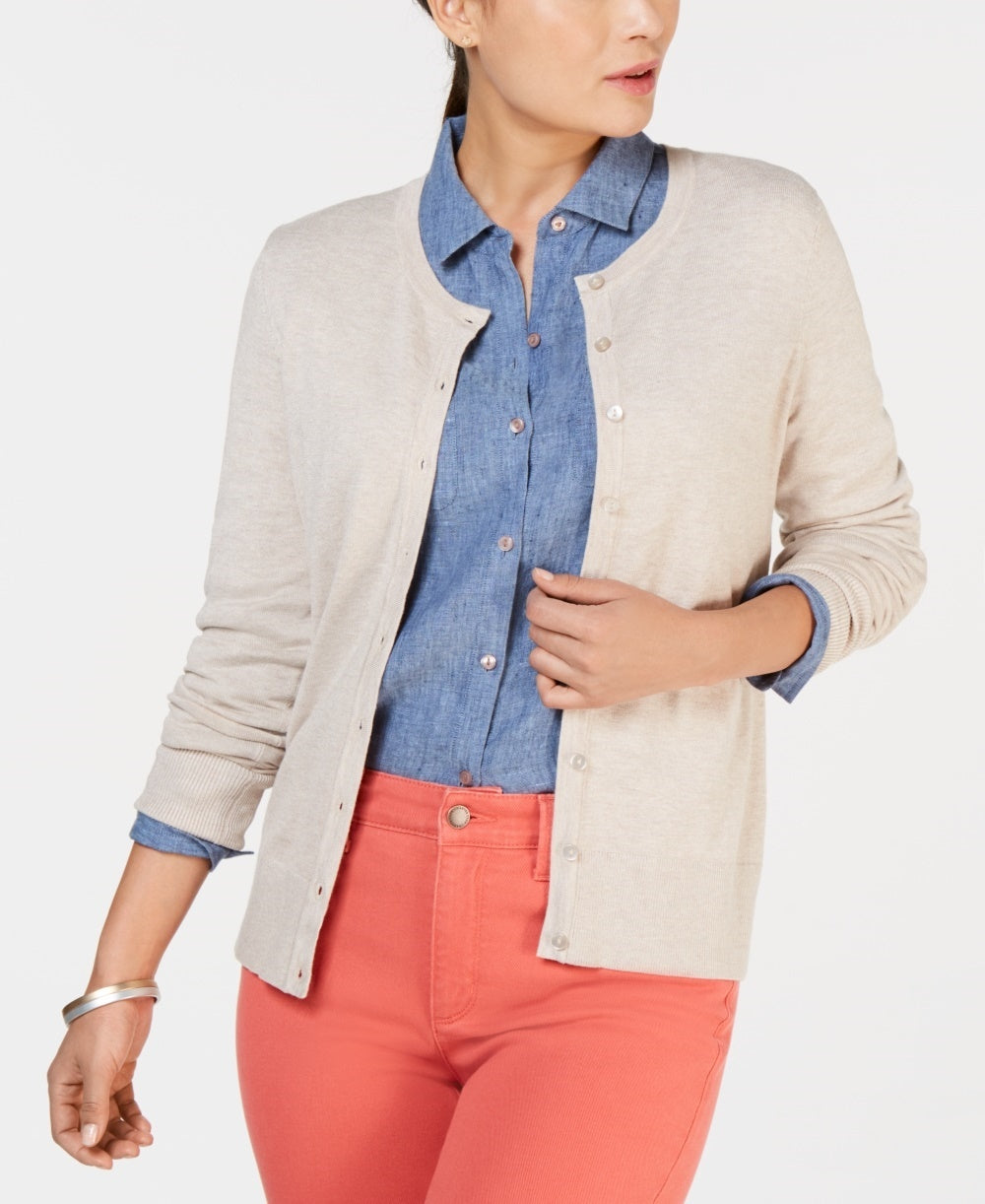 Charter Club Women's Long-Sleeve Button-Front Cardigan Beige Size X-Large