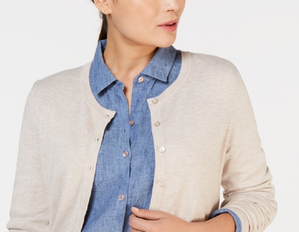 Charter Club Women's Long-Sleeve Button-Front Cardigan Beige Size X-Large
