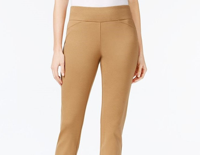 Charter Club Women's Cambridge Skinny Pull-On Tummy-Control Pants Brown Size 14