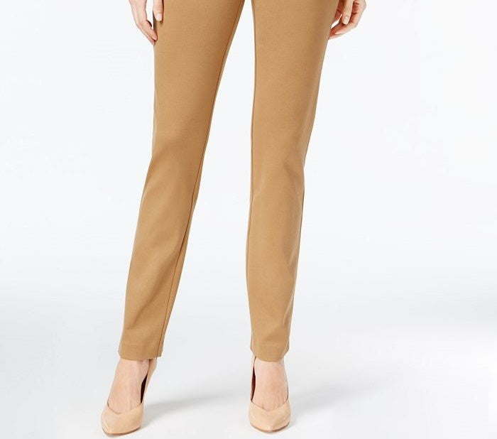 Charter Club Women's Cambridge Skinny Pull-On Tummy-Control Pants Brown Size 14