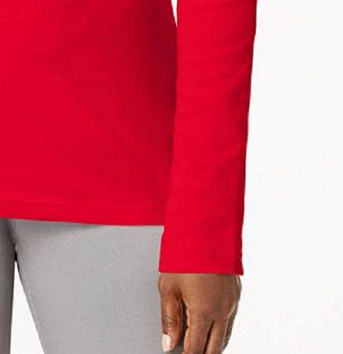 Karen Scott Women's Long-Sleeve Mock-Neck Cotton Top Red Size Petite Small