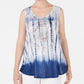 Style & Co Women's Tie Dye Sleeveless Scoop Neck Top Blue Size Medium