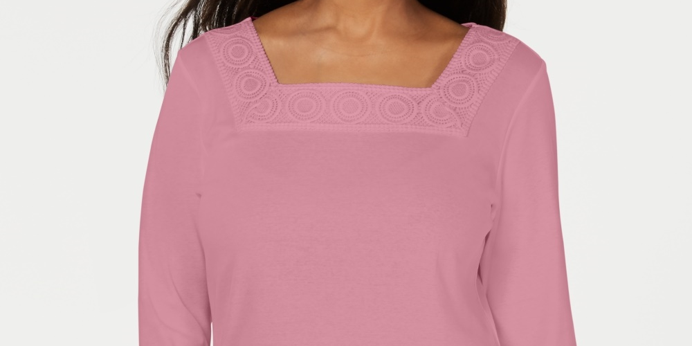Karen Scott Women's Crochet Square Neck Top Pink Size XX-Large
