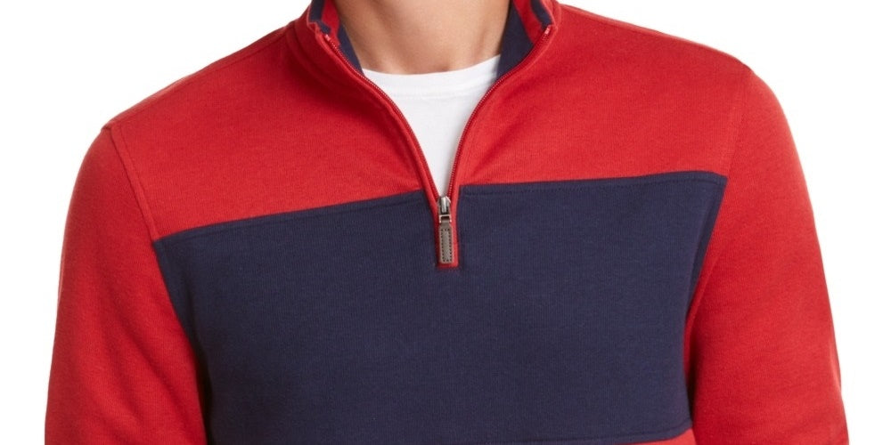 Club Room Men's Colorblock 1/4 Zip Pullover Sweater Red Size X-Large