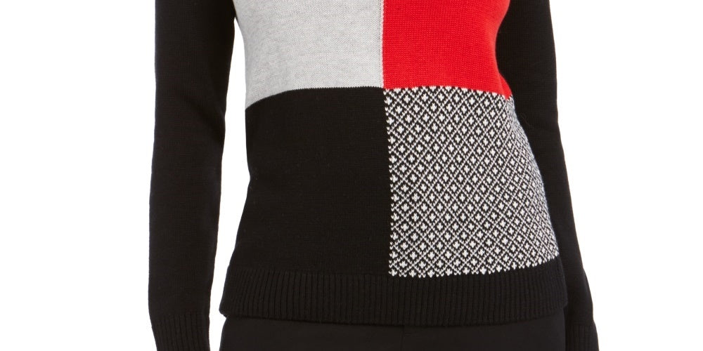 Charter Club Women's Patchwork Crewneck Sweater Black Size X-Large