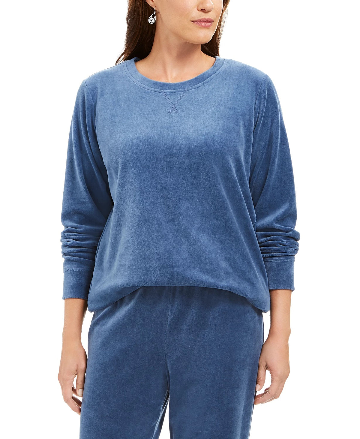 Karen Scott Women's Velour Sweatshirt Turq/Aqua Size Petite Medium