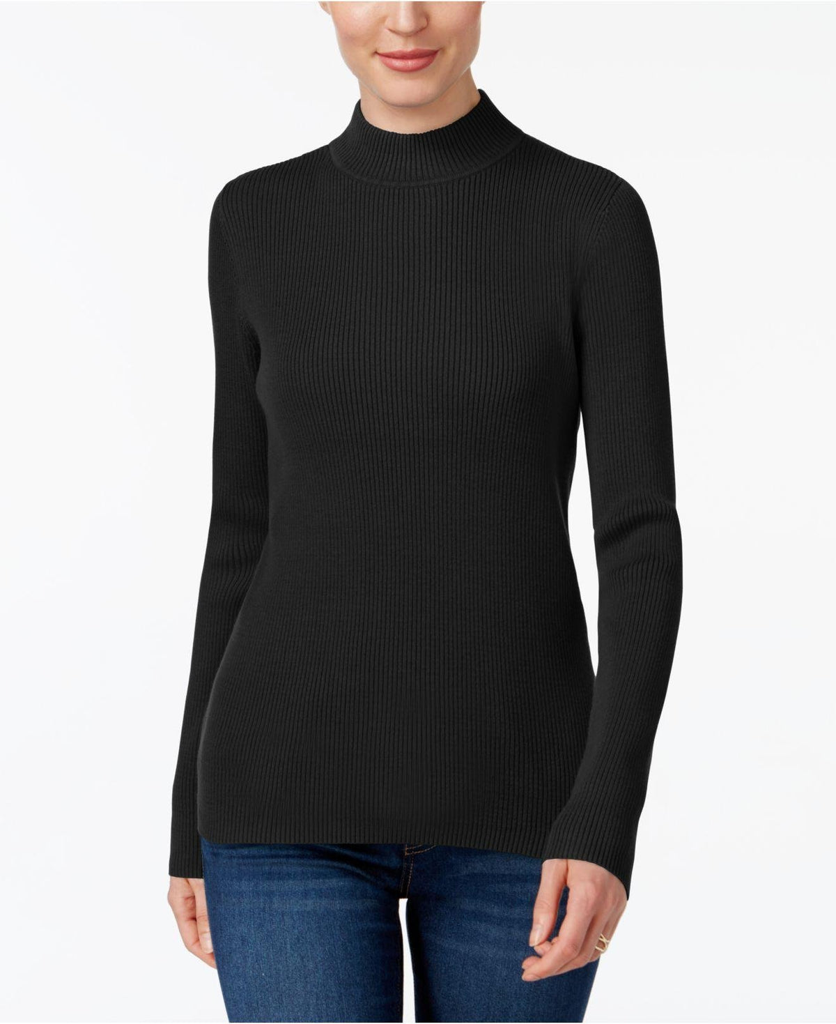 Karen Scott Women's Cotton Ribbed Turtleneck Top Black Size Large