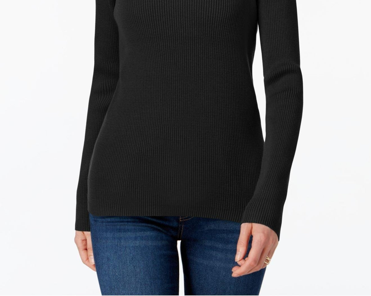 Karen Scott Women's Cotton Ribbed Turtleneck Top Black Size Large