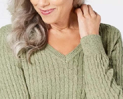 Karen Scott Women's Cotton V-Neck Sweater Green Size X-Small